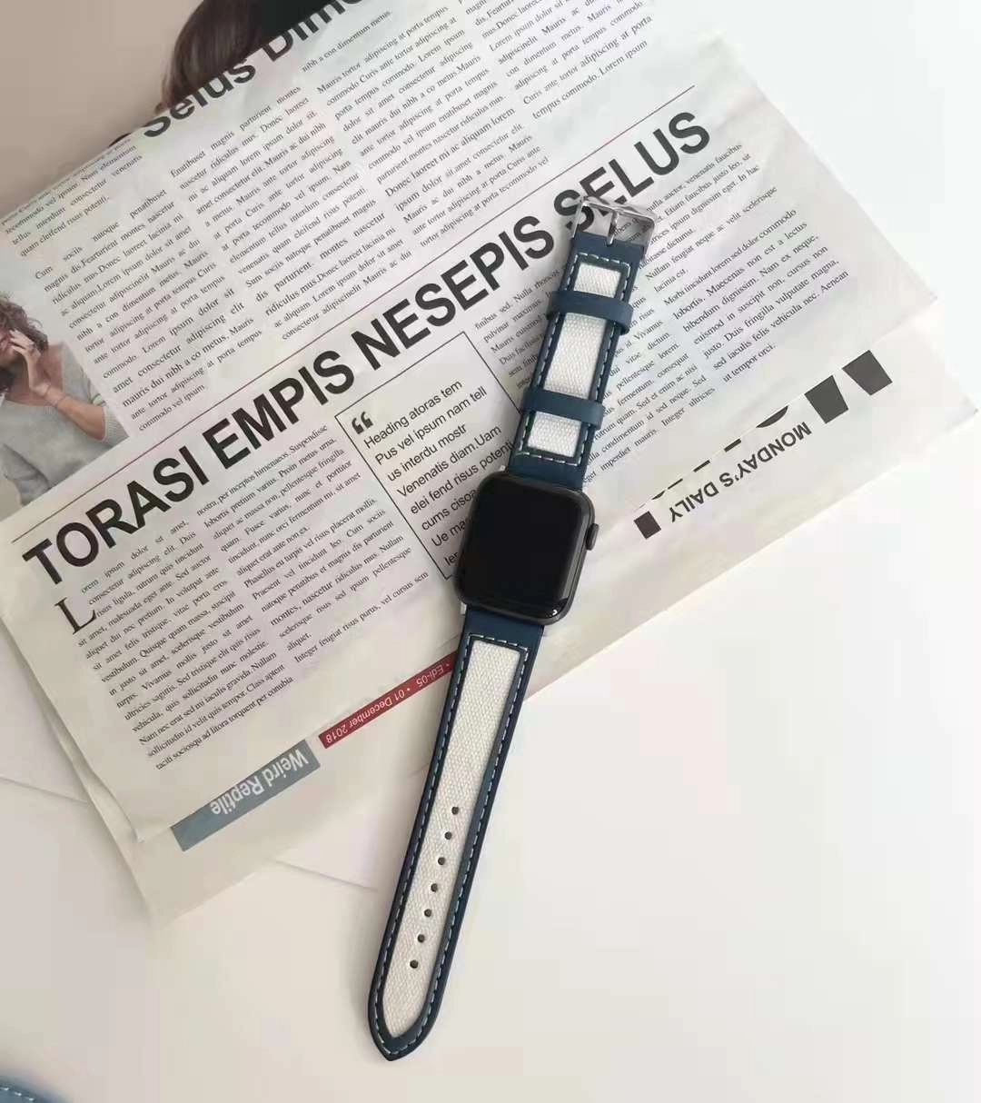 Dây đồng hồ Apple Watch 38mm/ 40mm/ 41mm/ 42mm/ 44mm/ 45mm (chất liệu da bò, họa tiết kẻ sọc) series 1 đến series 7